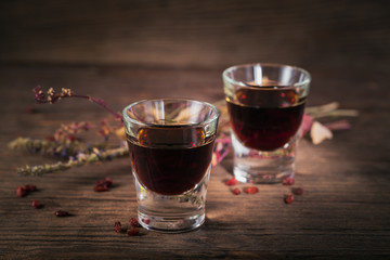 Herbal bitter liqueur with different natural ingredients.