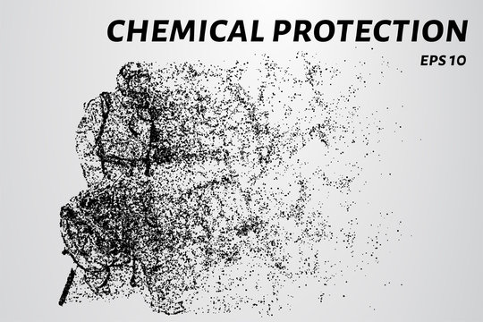 Chemical protection from particles. A man in chemical defense consists of dots and circles.