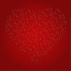 Abstract silhouette heart on a red background. Beautiful embossing.