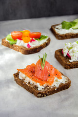 Variations of Bruschetta on a gray background
