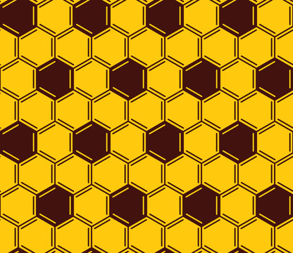 Vector honeycomb seamless pattern. Geometric hexagonal pattern on yellow background
