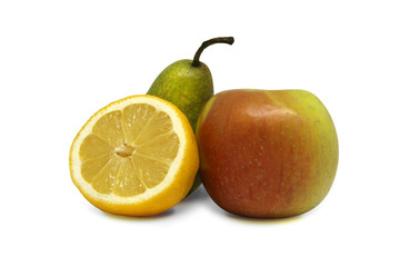 Exotic tropical fruit set lemon pear apple