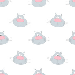 Seamless pattern with cute cartoon cat. Vector illustration.