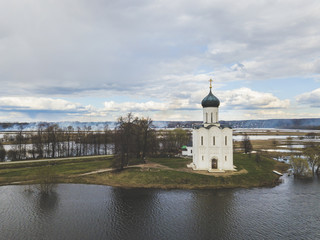 Church of the Intercession on the Nerl. Russia. Aerial view landscape