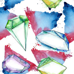 Colorful diamond rock jewelry mineral.  Geometric quartz polygon crystal stone mosaic shape amethyst gem.