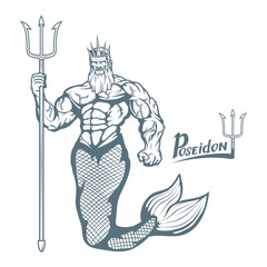 Fototapeta na wymiar Poseidon. Hand drawn poseidon. Neptune head. Fantasy world. Vector artwork.