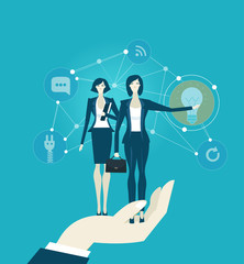 Business man holding two successful business women