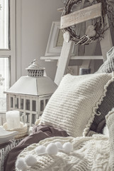 Close up on a knitted pillows
