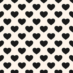 Vector monochrome seamless pattern with heart shapes. Valentines day background
