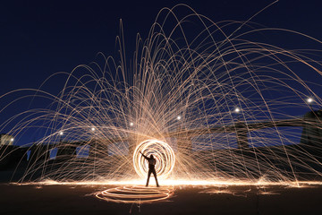 Unique Creative Light Painting With Fire and Tube Lighting - obrazy, fototapety, plakaty