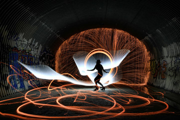Unique Creative Light Painting With Fire and Tube Lighting - 203841108