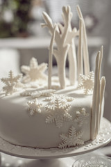 Snowflake cake decoration, Close up of a white cake