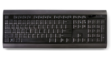Black wireless computer office keyboard on white background, isolated.