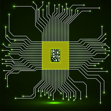 Cpu. Microprocessor. Microchip. Neon technology symbol. Vector