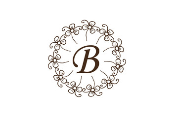 Elegant  Floral Circle Vintage Style B Letter  Logo Design.