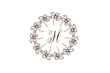 Elegant  Floral Circle Vintage Style H Letter  Logo Design.