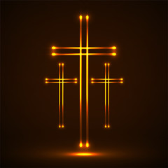 Glowing christian cross. Religious symbol christianity. Vector