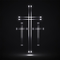 Glowing christian cross. Religious symbol christianity. Vector