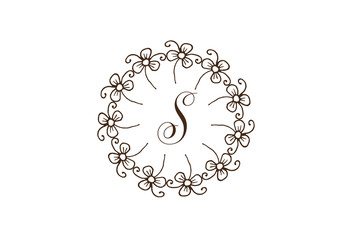Elegant  Floral Circle Vintage Style S Letter  Logo Design.