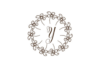 Elegant  Floral Circle Vintage StyleY Letter  Logo Design.