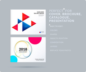 Triangular design presentation template with colourful triangles shadows. Abstract vector set of modern horizontal banners