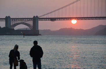 Beautiful red sunset at the Golden Gate Bridge