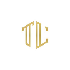 Initial letter TL, minimalist line art hexagon shape logo, gold color