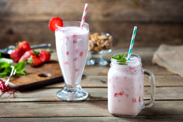 two glasses of fruit yogurt