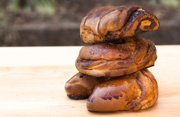 buns on a wooden background