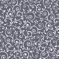 Vector seamless white floral pattern on a purple background.