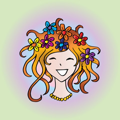 Cute girl with floral hairstyle for your design