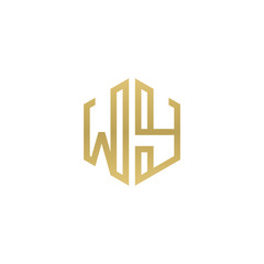 Initial letter WY, minimalist line art hexagon shape logo, gold color