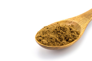 Wooden Spoon with Five Spice Powder on White Background