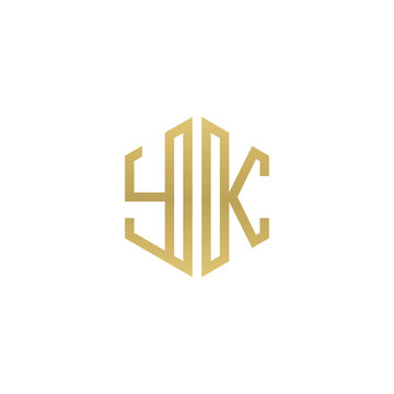recommend clip art: Initial letter YK, minimalist line art hexagon shape logo, gold color