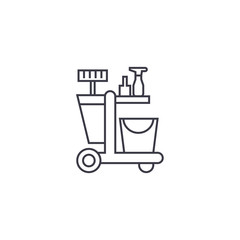  cleaning trolley vector line icon, sign, illustration on white background, editable strokes