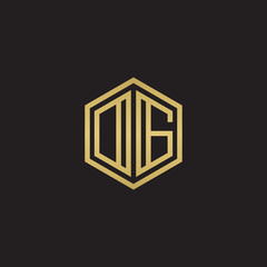 Initial letter DG, OG, minimalist line art hexagon shape logo, gold color on black background