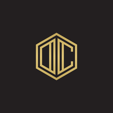 recommend clip art: Initial letter DC, OC, minimalist line art hexagon shape logo, gold color on black background