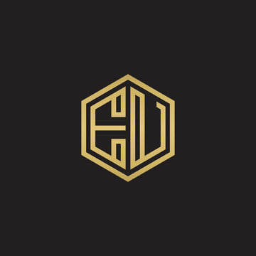 recommend clip art: Initial letter EU, minimalist line art hexagon shape logo, gold color on black background