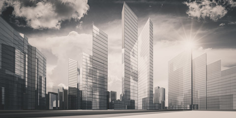 City in clouds 3d rendering