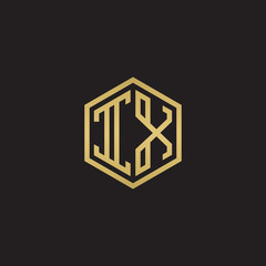 Initial letter IX, minimalist line art hexagon shape logo, gold color on black background
