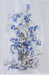 blue flowers in vase - an original modern batik painting on silk