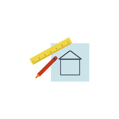 colored house drawing and ruler illustration. Element of construction tools for mobile concept and web apps. Detailed house drawing and ruler illustration can be used for web