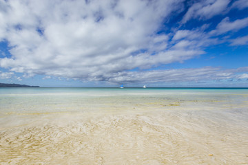 Obraz premium Double outrigger sailboats on the sea