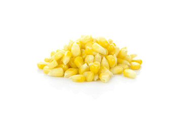 Sweet whole kernel corn on white background.