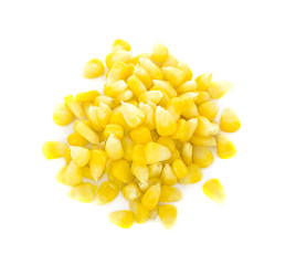 Sweet whole kernel corn on white background.