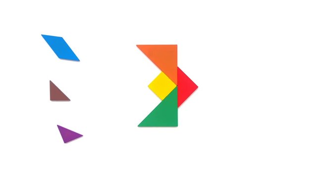 tangram shaped like different shape of birds on white