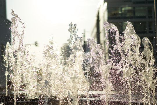 Splashes of fountain water in a sunny day