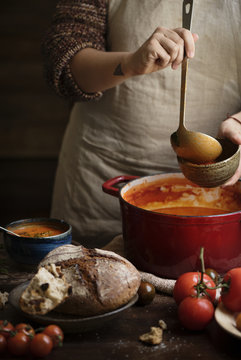 Serving tomato soup food photography recipe idea