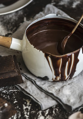 Dark chocolate sauce food photography recipe idea
