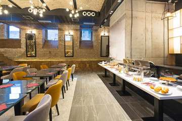 Hotel breakfast, buffet table